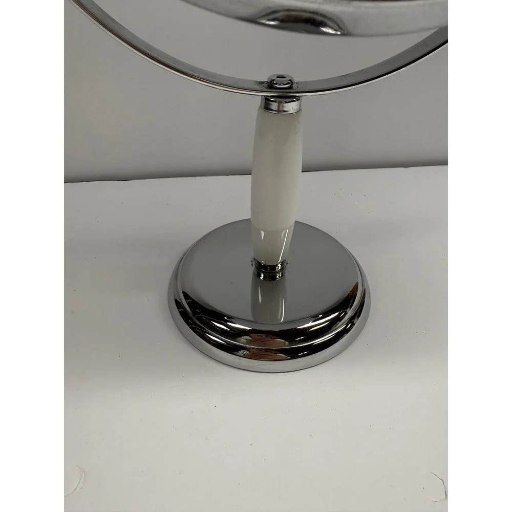 Vintage Chrome Swivel Vanity Mirror Double Sided Magnifying White Ceramic Stem